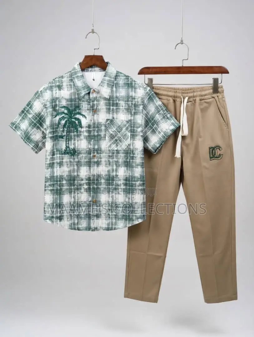 Men’s Short-Sleeve Shirt and Matching Long Pants Co-Ord Set
