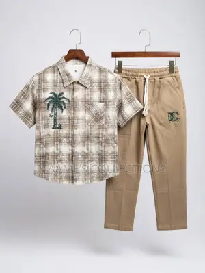 Men’s Short-Sleeve Shirt and Matching Long Pants Co-Ord Set