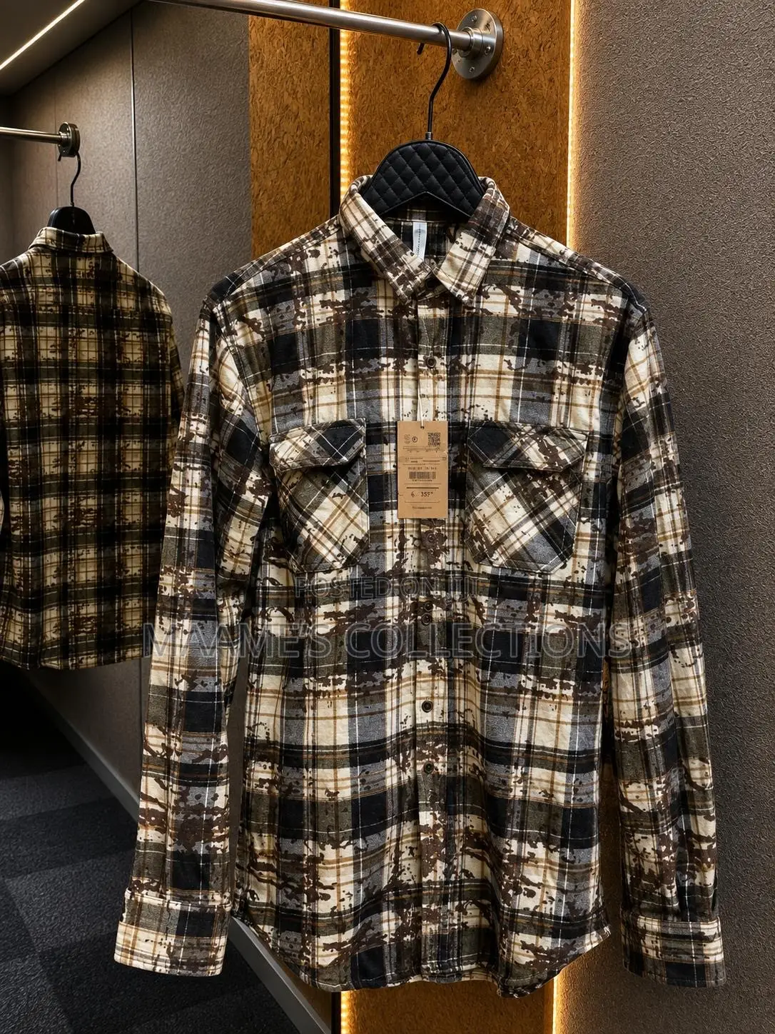Mens Textured Long-Sleeve Button-Up Shirt
