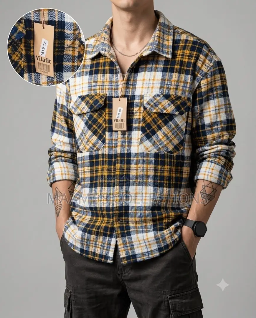 Men’s Plaid Flannel Double - Pocket Long-Sleeve Shirt