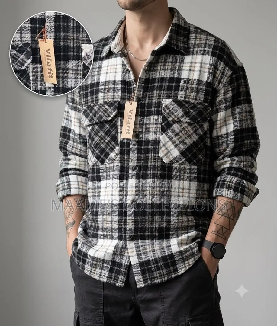 Men’s Plaid Flannel Double - Pocket Long-Sleeve Shirt