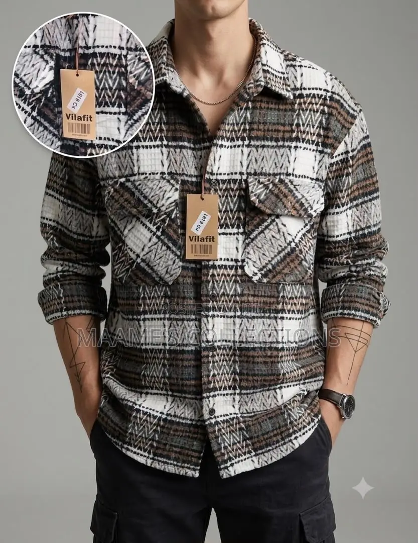 Men’s Plaid Flannel Double - Pocket Long-Sleeve Shirt