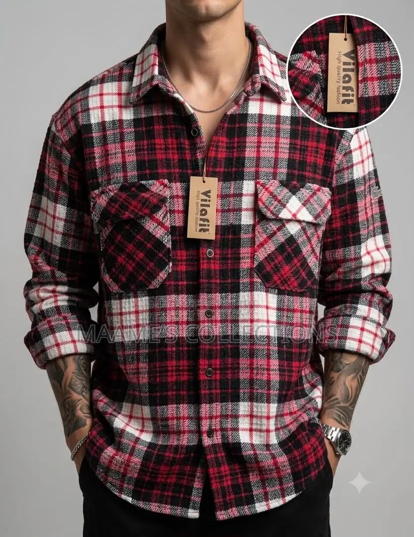 Men’s Plaid Flannel Double - Pocket Long-Sleeve Shirt