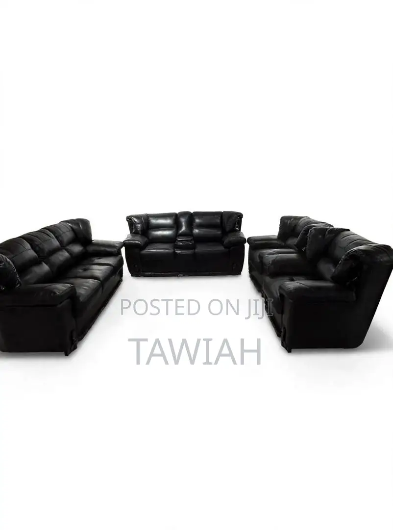 Black Leather Sofas Set