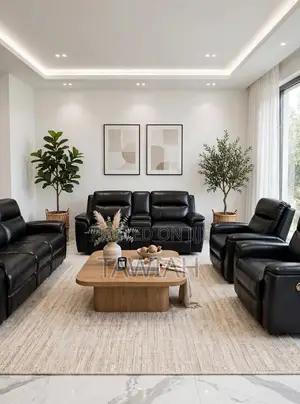 Black Leather Sofas Set