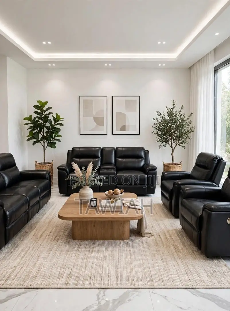 Black Leather Sofas Set