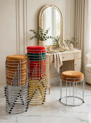 Velvet Stool Chair With Gold Frame