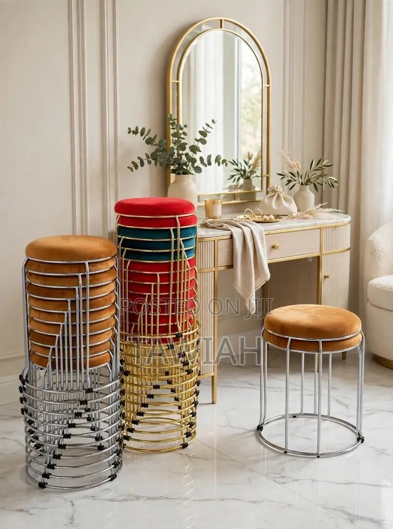 Velvet Stool Chair With Gold Frame