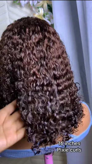 16 Inches Coffee Brown Pixie Curls 5by5 Closure Wig