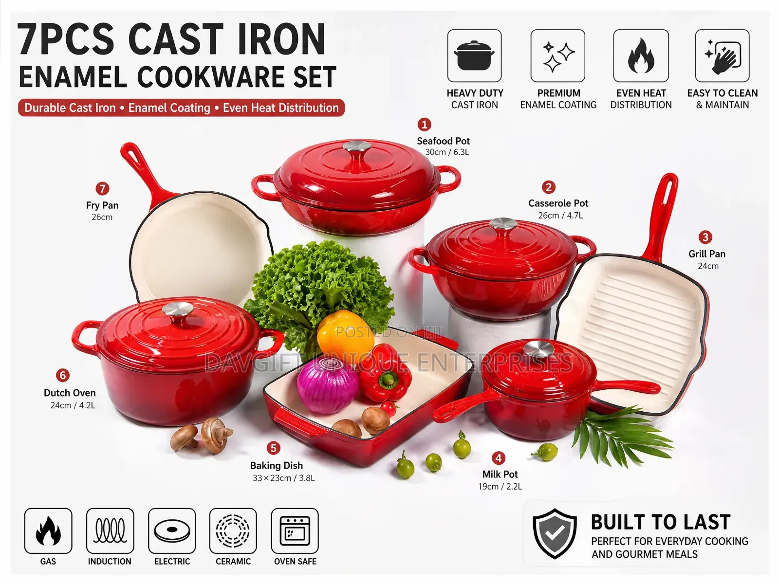 Original Heavy and Durable 11pcs Cast Iron Cookware Available