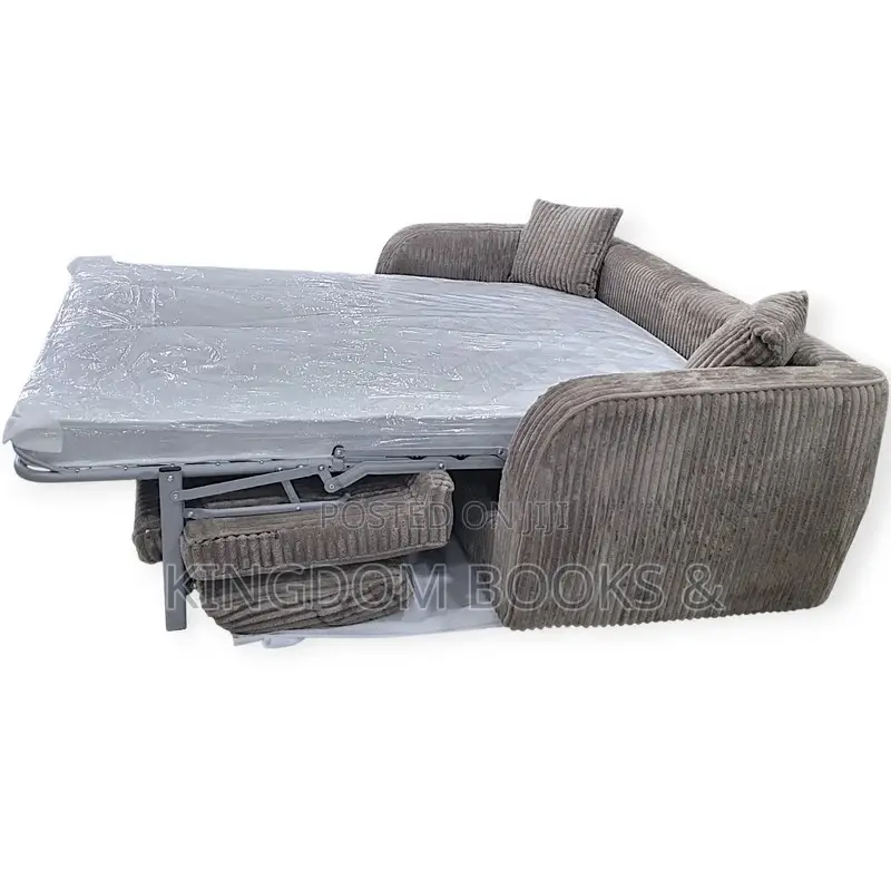 Modern 3-Seater Convertible Sofa Bed – Grey Corduroy Fabric
