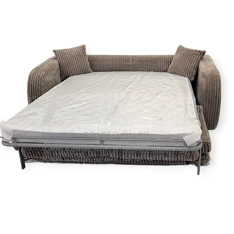 Modern 3-Seater Convertible Sofa Bed – Grey Corduroy Fabric