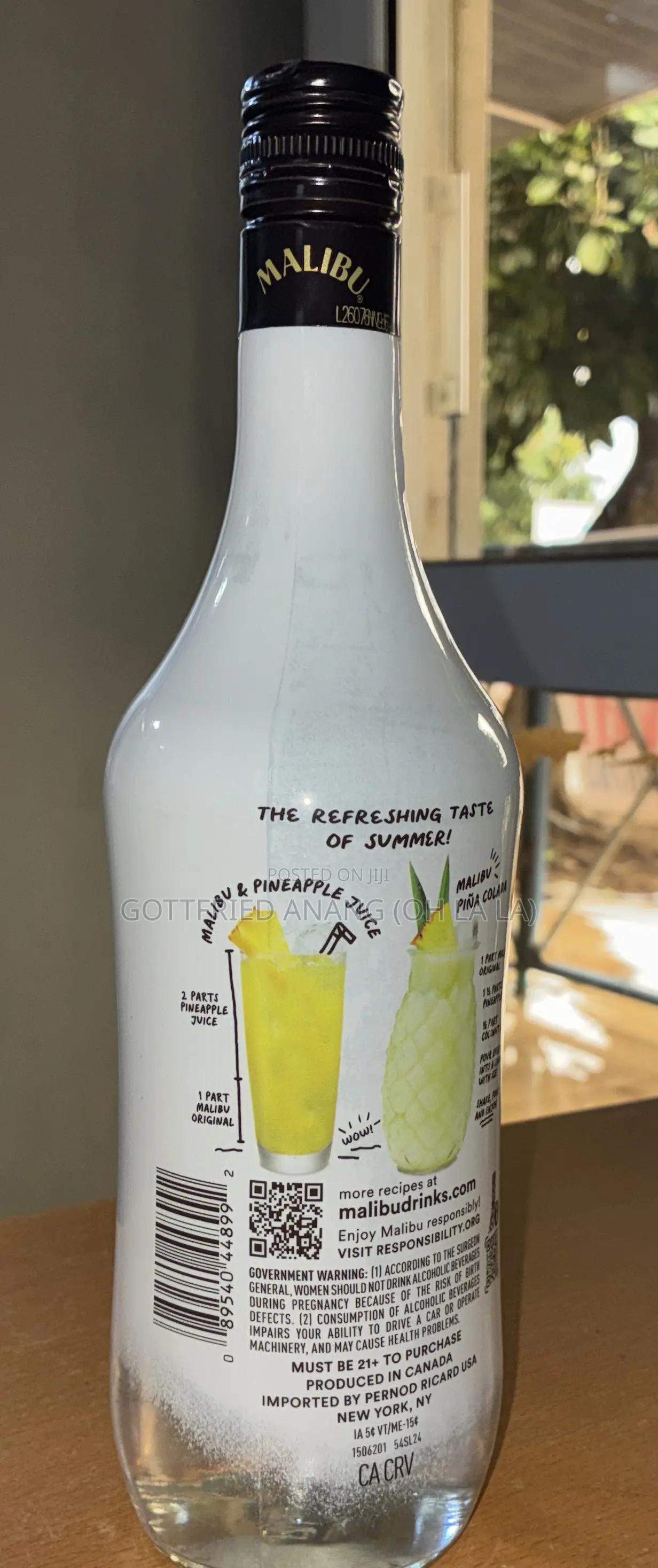 750ml Bottle of Malibu Original White Rum With Coconut Liqueur.