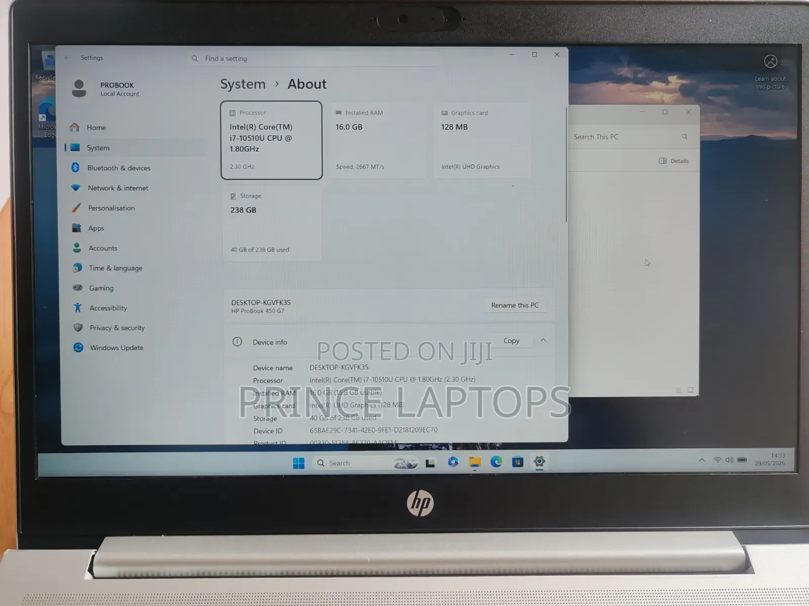 Laptop HP ProBook 450 G7 16GB Intel Core i7 SSD 500GB