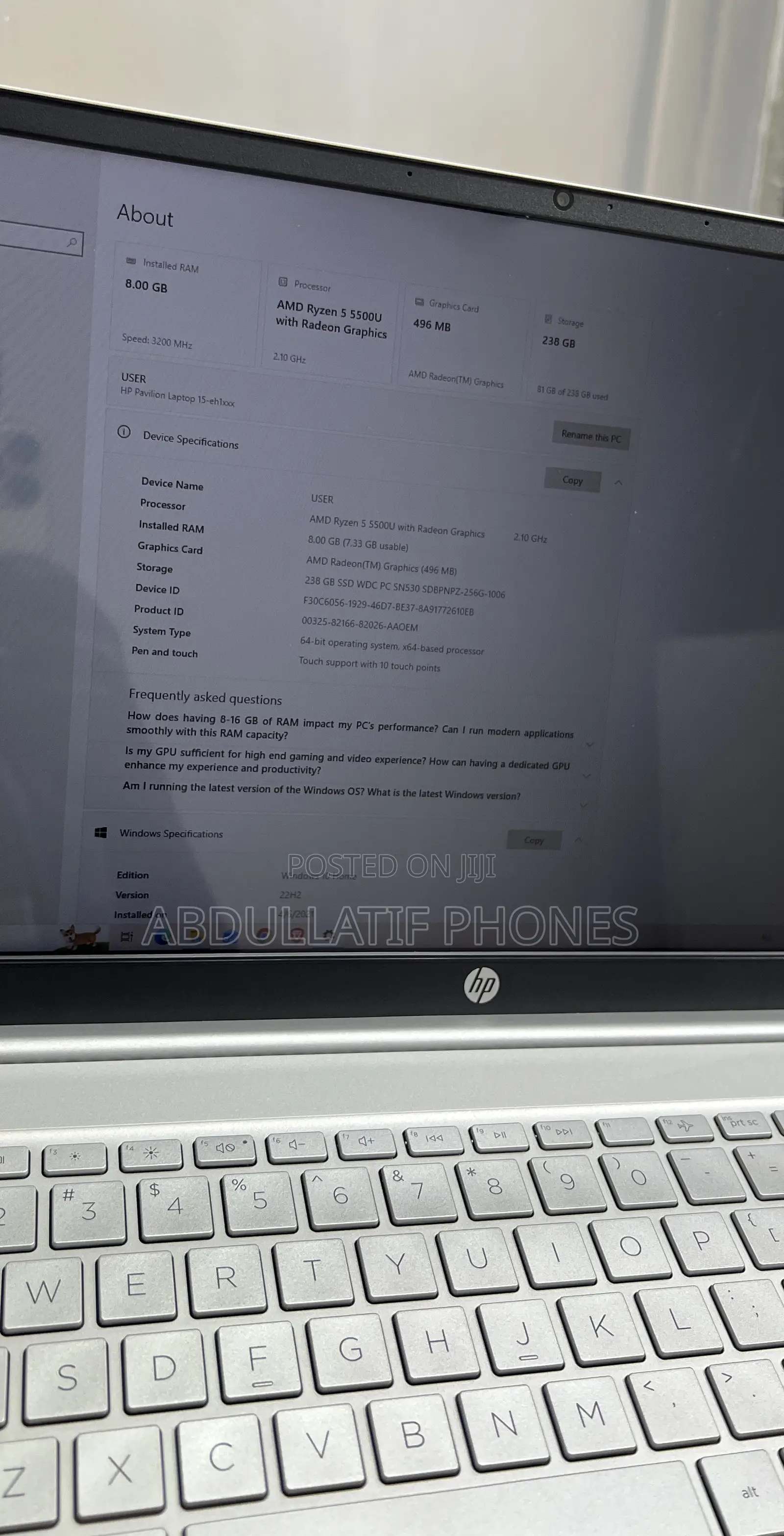 Laptop HP Pavilion 15 8GB AMD Ryzen 5 SSD 256GB