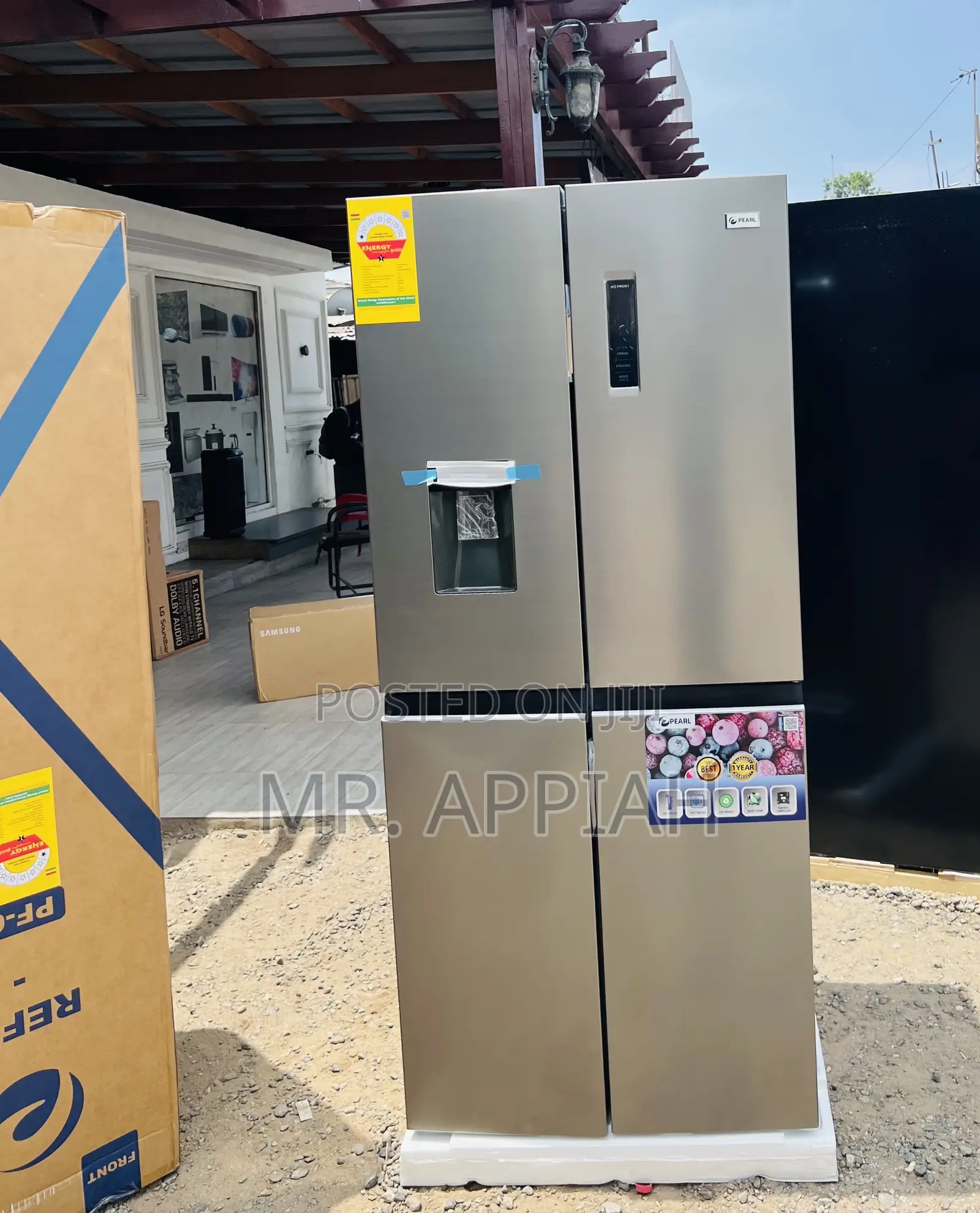 Super Affordable Pearl PF-613MDIXWD-1A Side by Side 4 Door Fridge,Gray