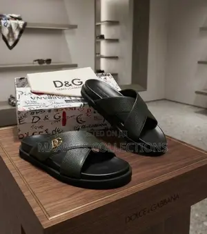 Dolce & Gabbana Men’s Leather Cross-Strap Slide Sandals