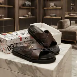 Dolce & Gabbana Men’s Leather Cross-Strap Slide Sandals