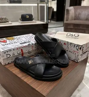 Dolce & Gabbana Men’s Leather Cross-Strap Slide Sandals