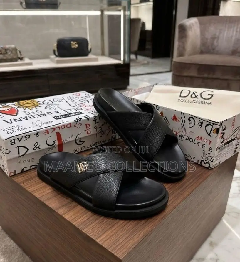Dolce & Gabbana Men’s Leather Cross-Strap Slide Sandals