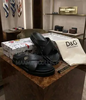Dolce & Gabbana Men’s Leather Cross-Strap Slide Sandals