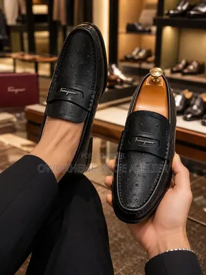 Luxury Black Ostrich-Leather Penny Loafers