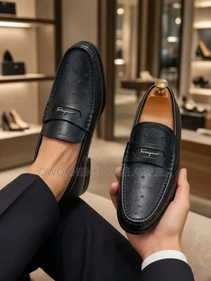 Luxury Black Ostrich-Leather Penny Loafers