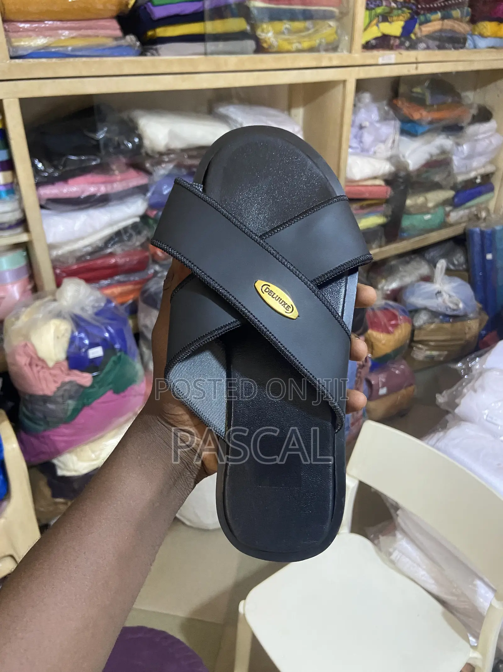 Men's Stylish Black Cross-Strap Slide Slippers/Sandals