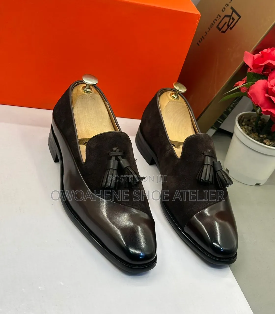 Robby Rosata Suede and Leather Patchwork Tassel Loafer.
