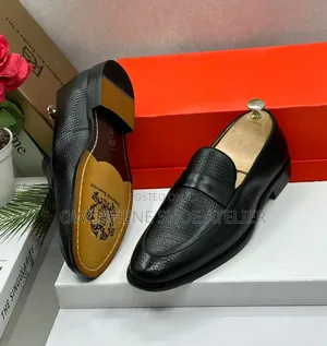 Roberto Guerrini Black Textured Penny Loafers