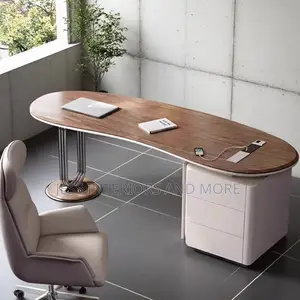 Office Desk (Wood Curved Desk With Drawers)