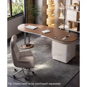 Office Desk (Wood Curved Desk With Drawers)