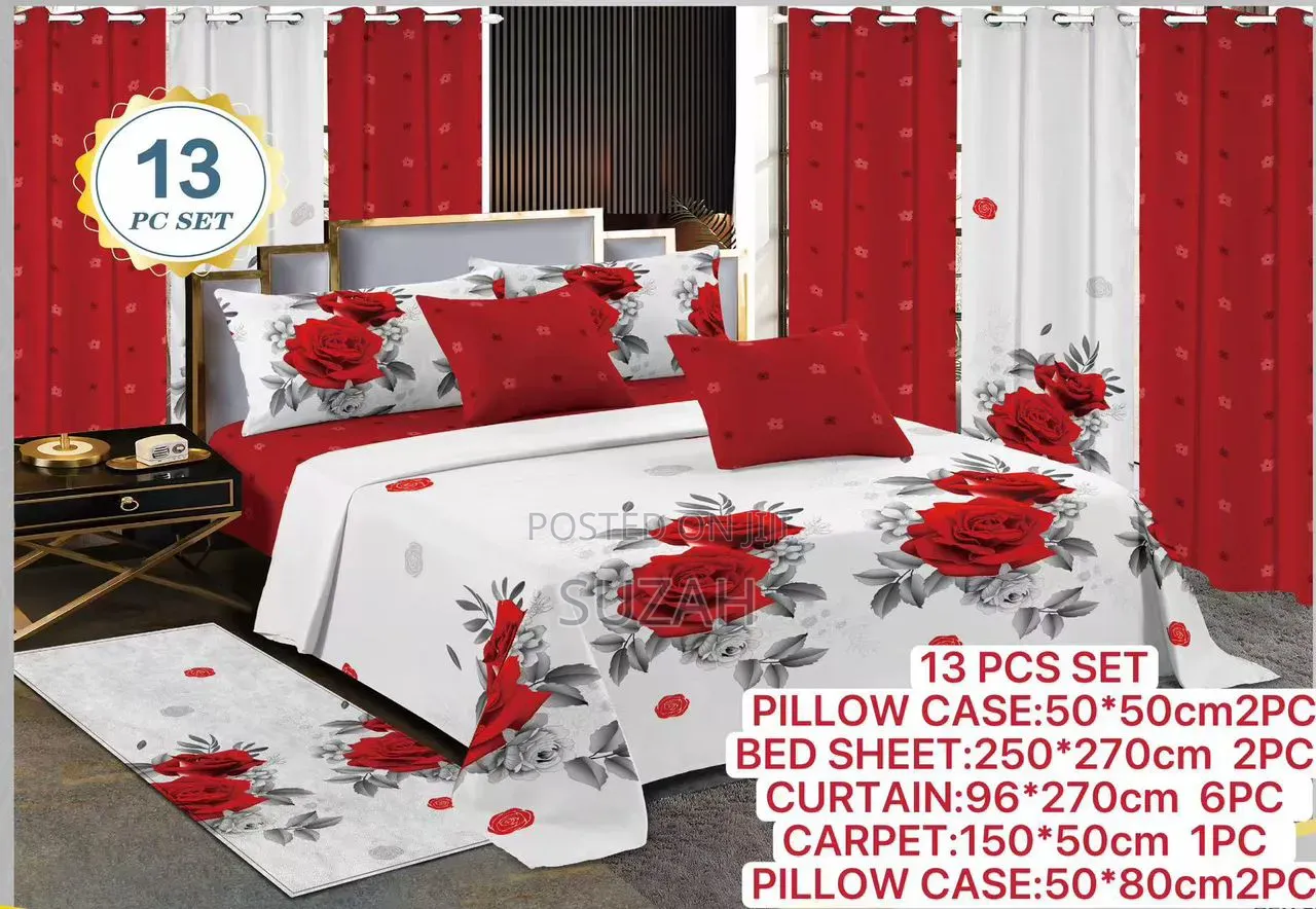 13 Sets of Bedsheets , Pillowcases, Curtains and Mat