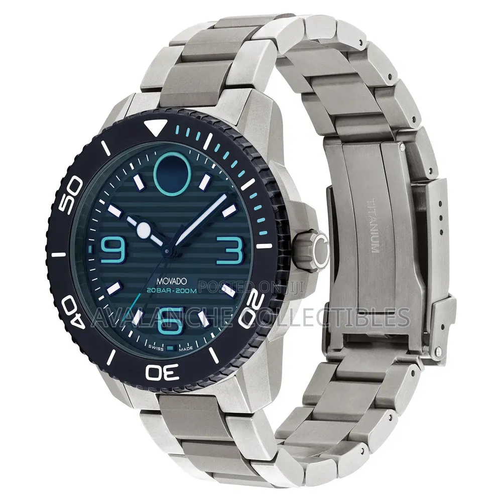 Movado Bold Blue Dial Gent's Titanium Watch 43mm Case Size