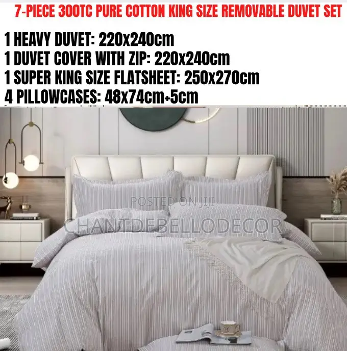 300-Thread-Count Pure Cotton King Size Removable Duvet Set