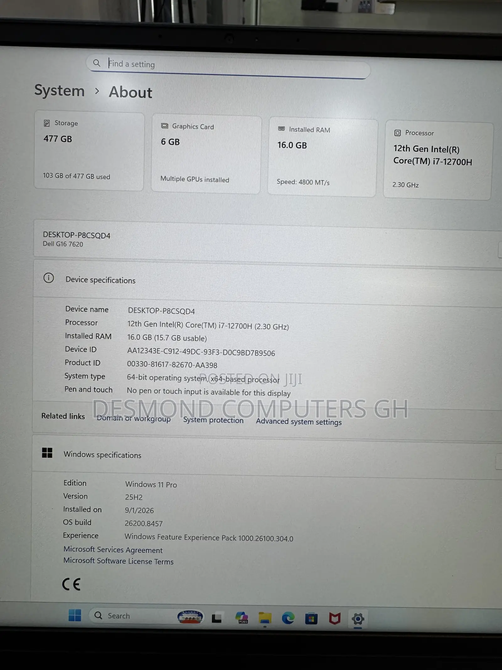 Laptop Dell G16 7620 16GB Intel Core i7 SSD 512GB