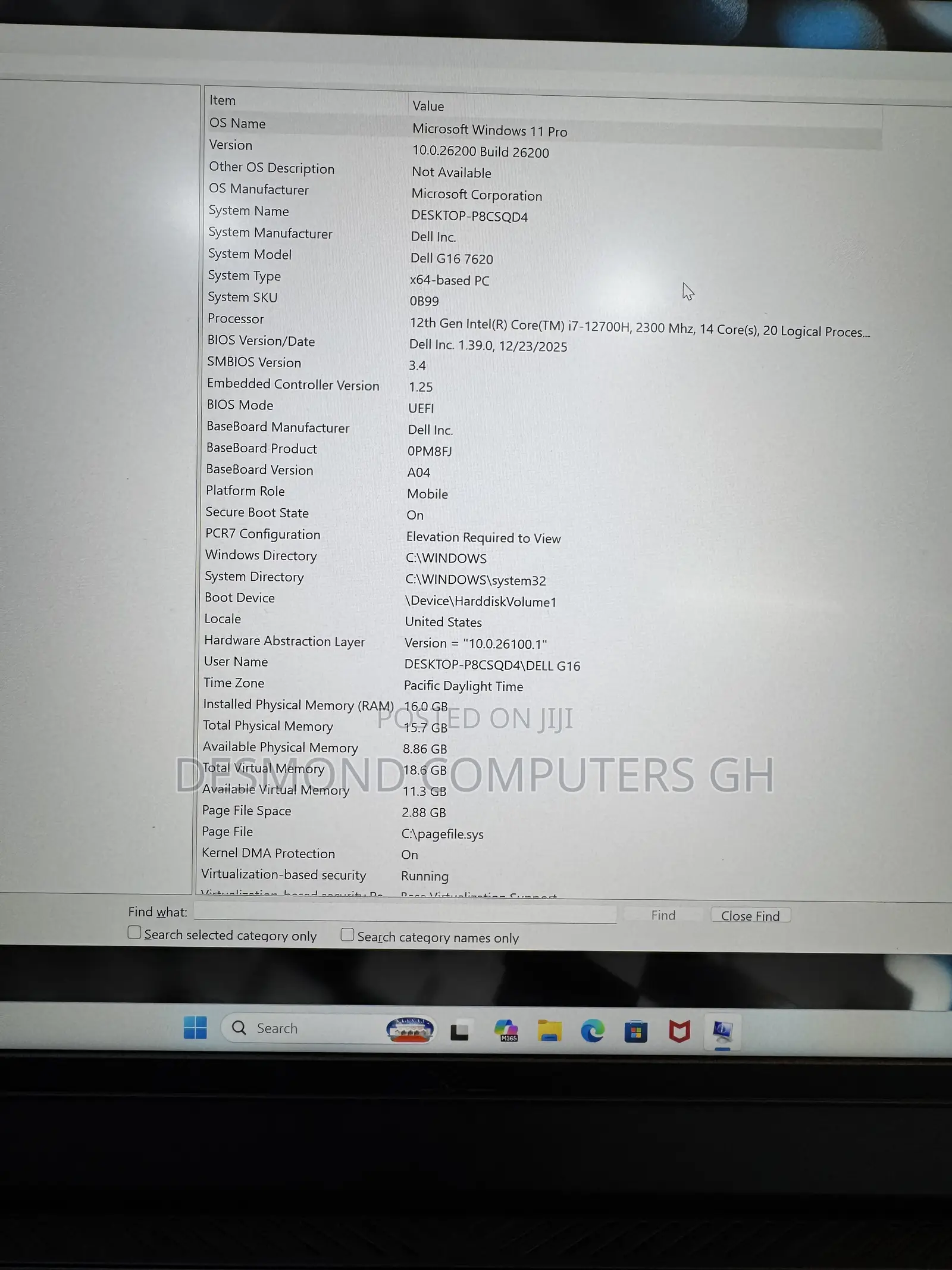 Laptop Dell G16 7620 16GB Intel Core i7 SSD 512GB