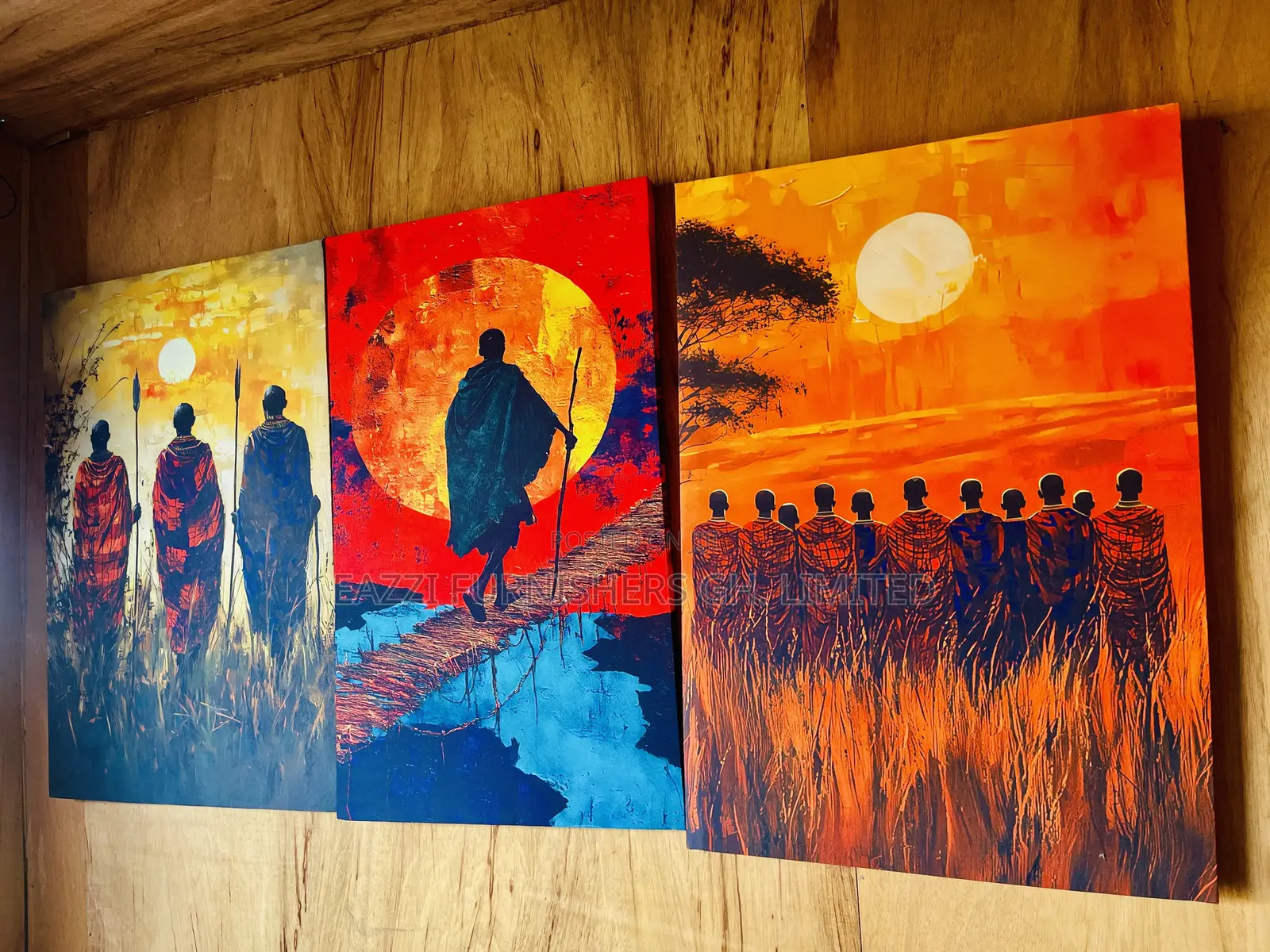 Real Cloth 3 Pieces Set African Maasai Cultural Canvas Wall Frame Arts