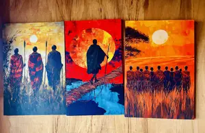 Real Cloth 3 Pieces Set African Maasai Cultural Canvas Wall Frame Arts