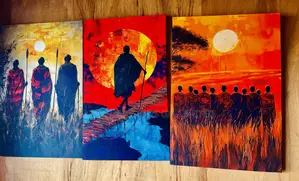 Real Cloth 3 Pieces Set African Maasai Cultural Canvas Wall Frame Arts