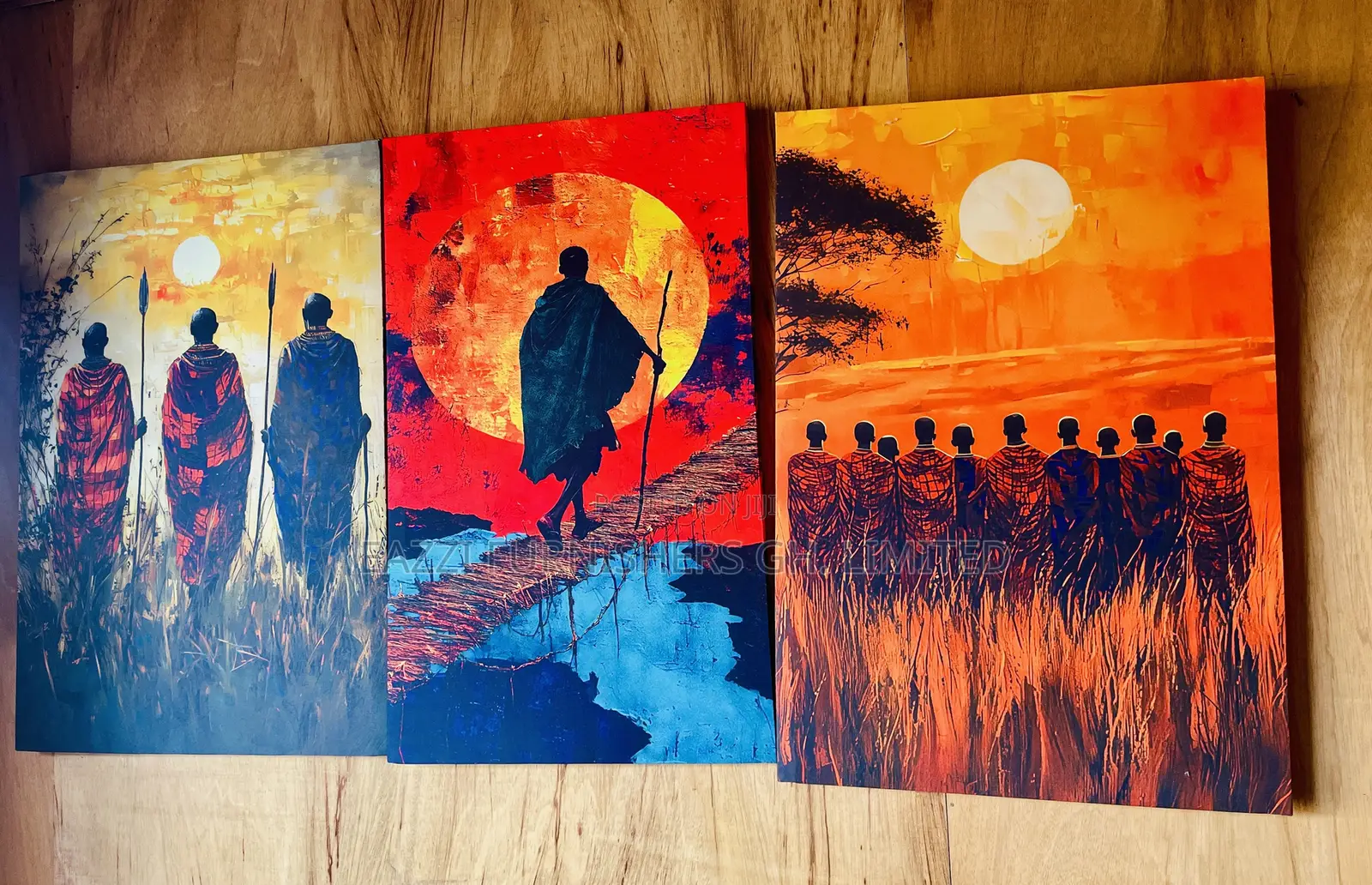 Real Cloth 3 Pieces Set African Maasai Cultural Canvas Wall Frame Arts