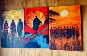 Real Cloth 3 Pieces Set African Maasai Cultural Canvas Wall Frame Arts