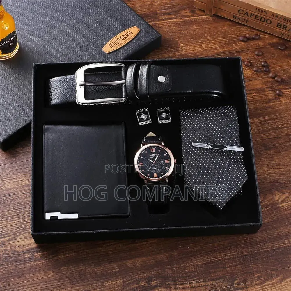 Men's Belt Wallet Watch Cufflinks Tie Gift Set Box Package
