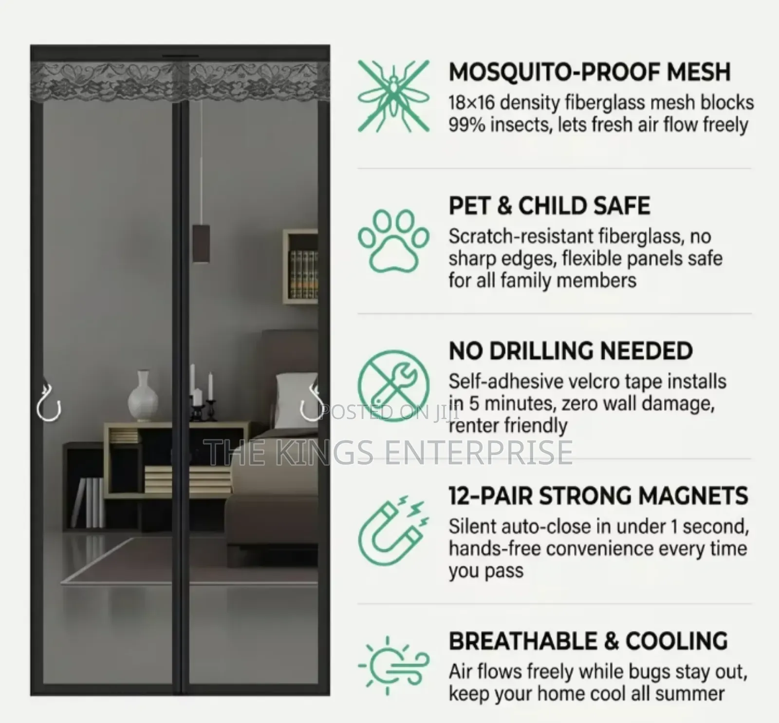 Durable Fibreglass Door Magnetic Mosquitoe_Insect Net-Curtain