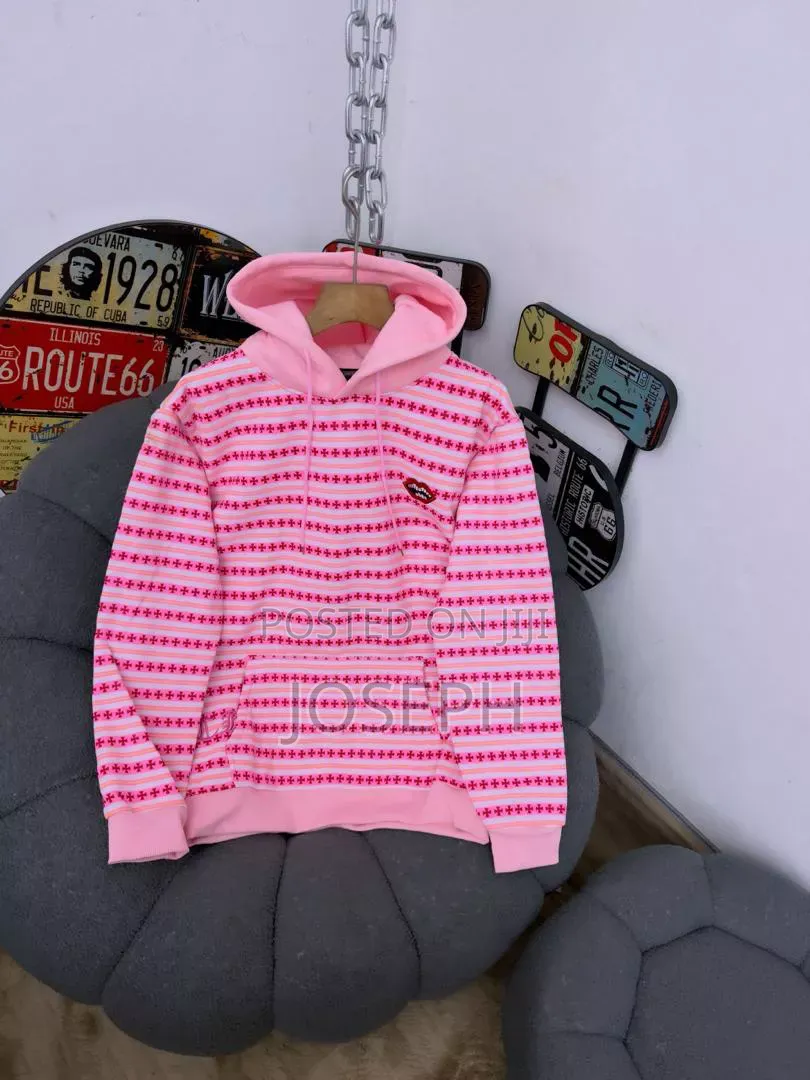 Red and White Patterned Hoodie With a Comfortable Hood