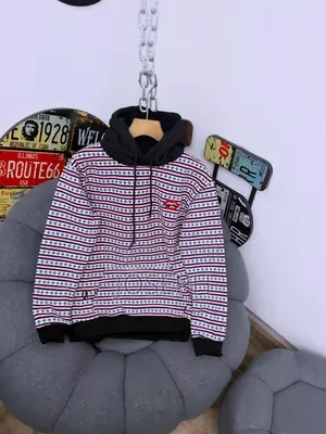 Red and White Patterned Hoodie With a Comfortable Hood