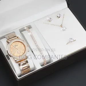 Ladies Necklace Watch Earrings Ring Bracelet Gift Set Box Package