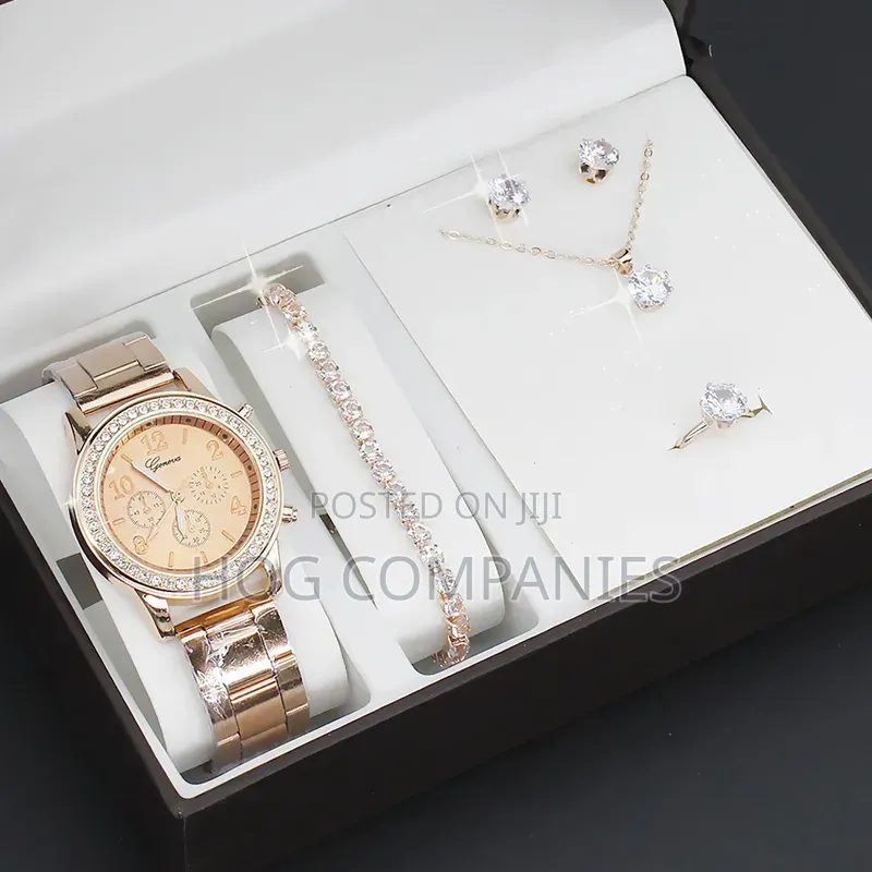 Ladies Necklace Watch Earrings Ring Bracelet Gift Set Box Package