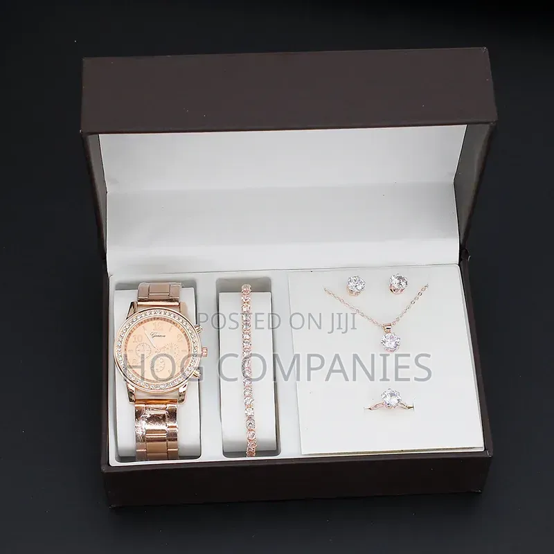 Ladies Necklace Watch Earrings Ring Bracelet Gift Set Box Package