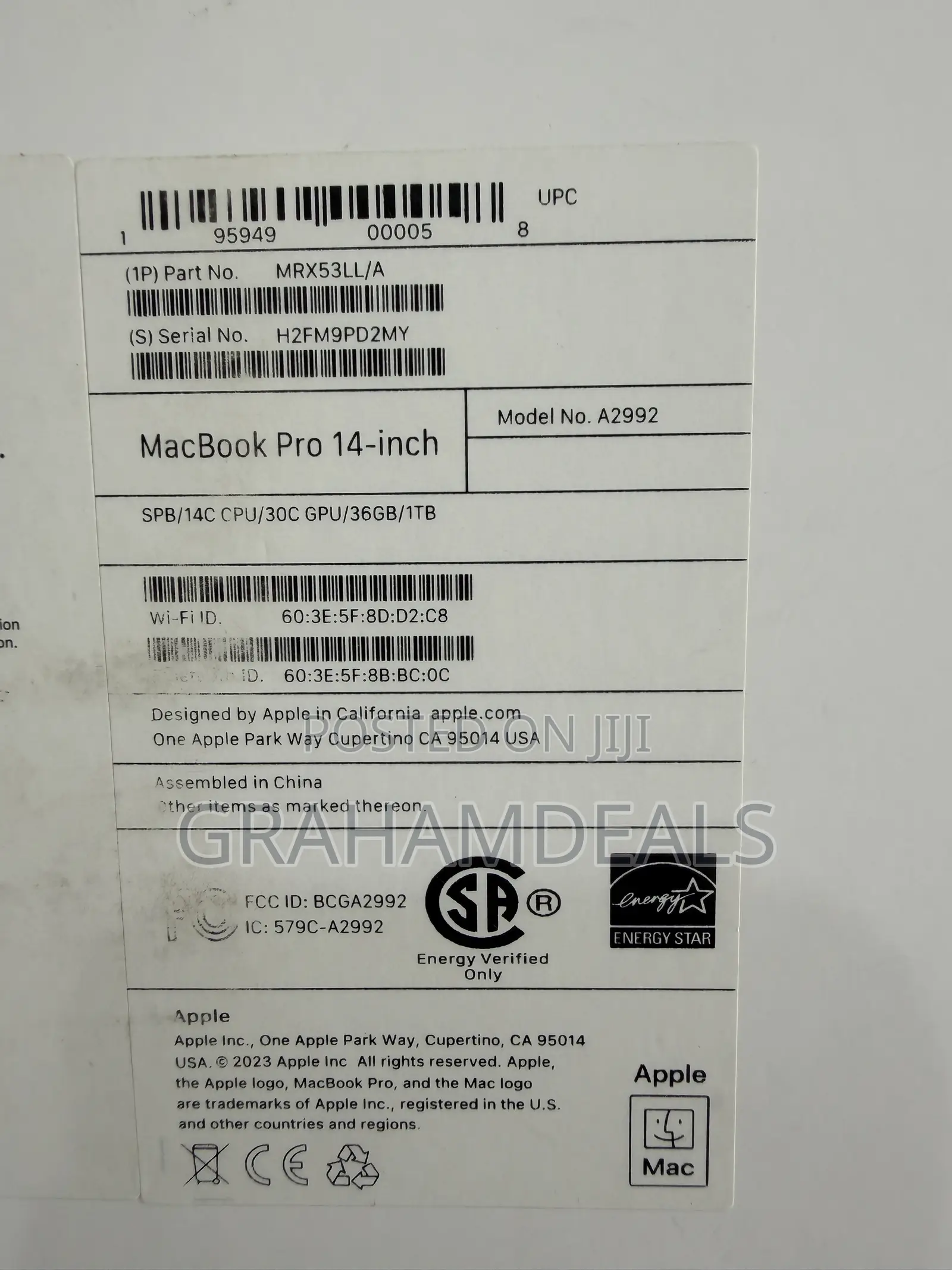 New Laptop Apple MacBook Pro 2023 M3 Max 36GB Apple M3 Max SSD 1T